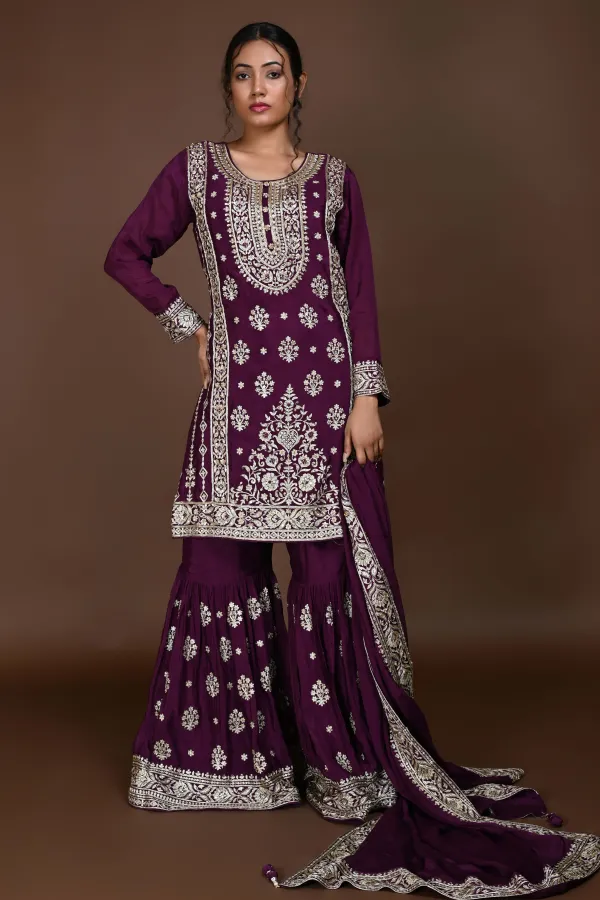 Purple Straight suit with Garara